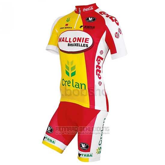 2013 Fahrradbekleidung Wallonie Bruxelles Gelb und Rot Trikot Kurzarm und Tragerhose